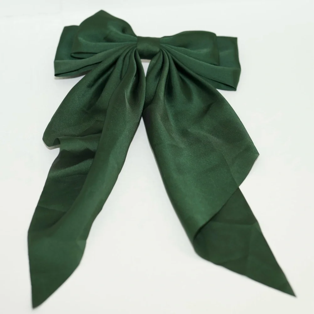 Elegant Dark‎ Green Satin Bow Barrette Hair Accessory